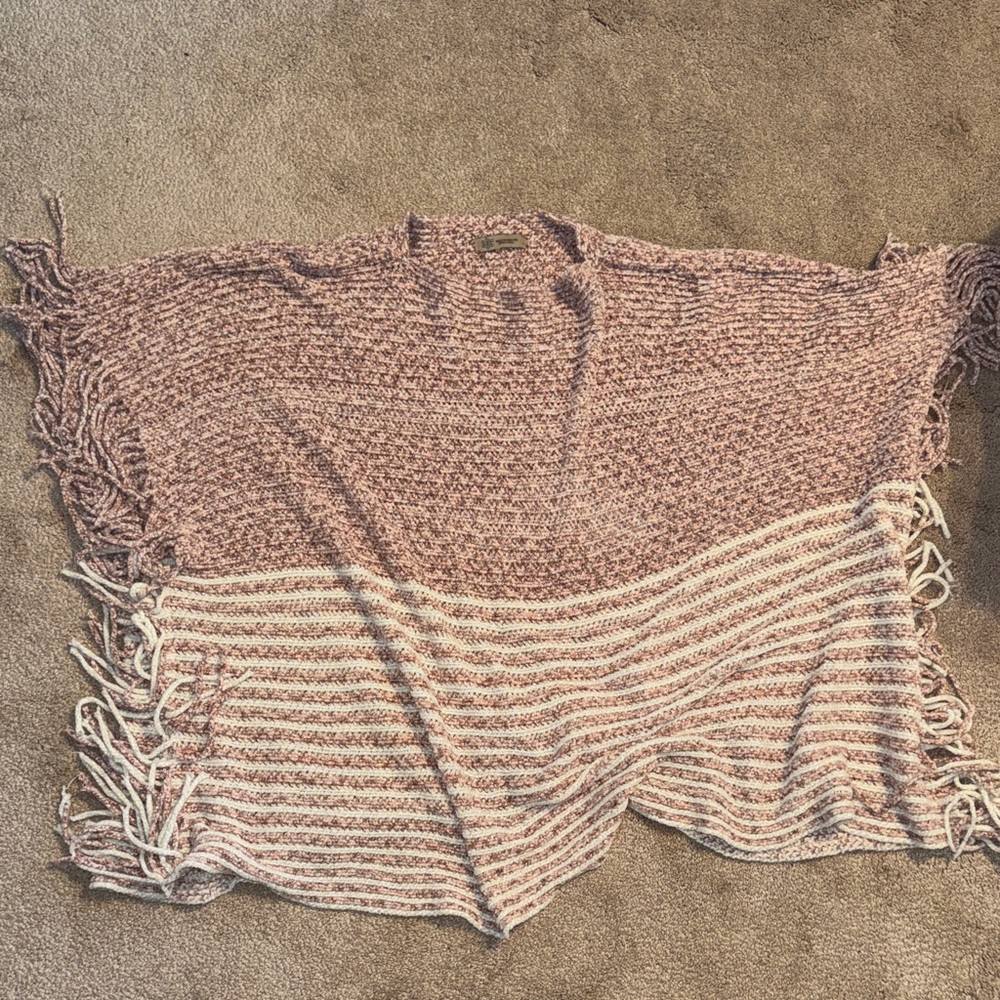 Cozy Two-Tone Fringe Poncho